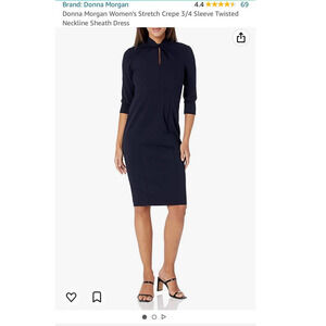 NWT Donna Morgan 3/4 Sleeve Twisted Neckline Sheath Dress - Black Size 16